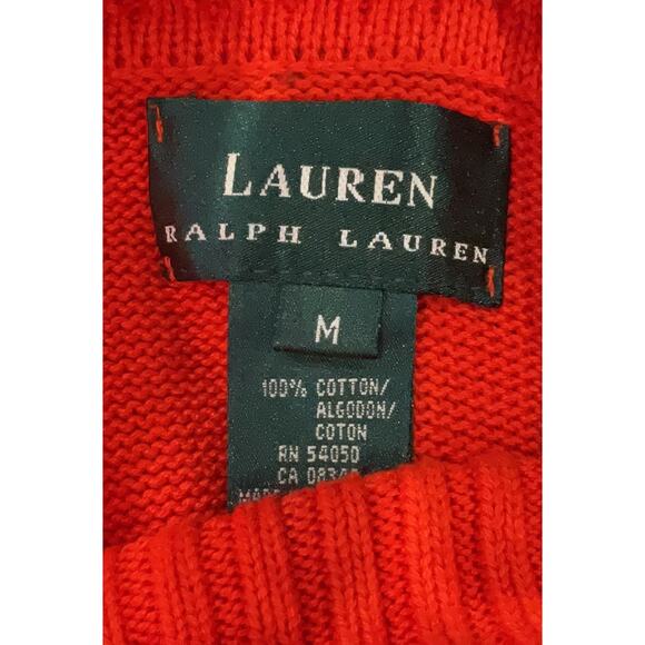 VTG Lauren Ralph Lauren Orange Cotton Turtleneck Short Sleeve Sweater Crest M - Picture 3 of 3